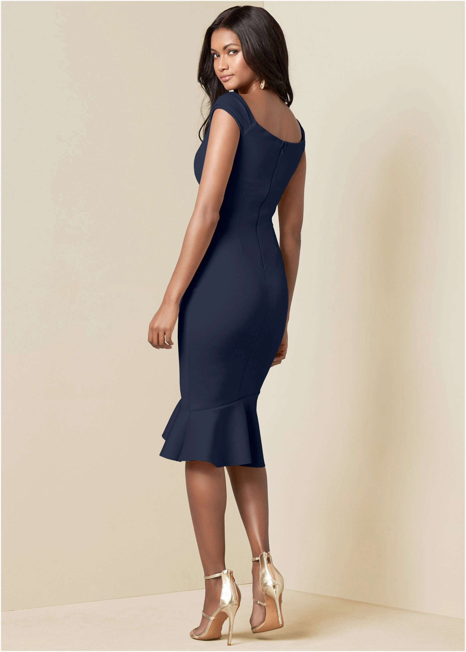 Ruffle Detail Dress - Navy