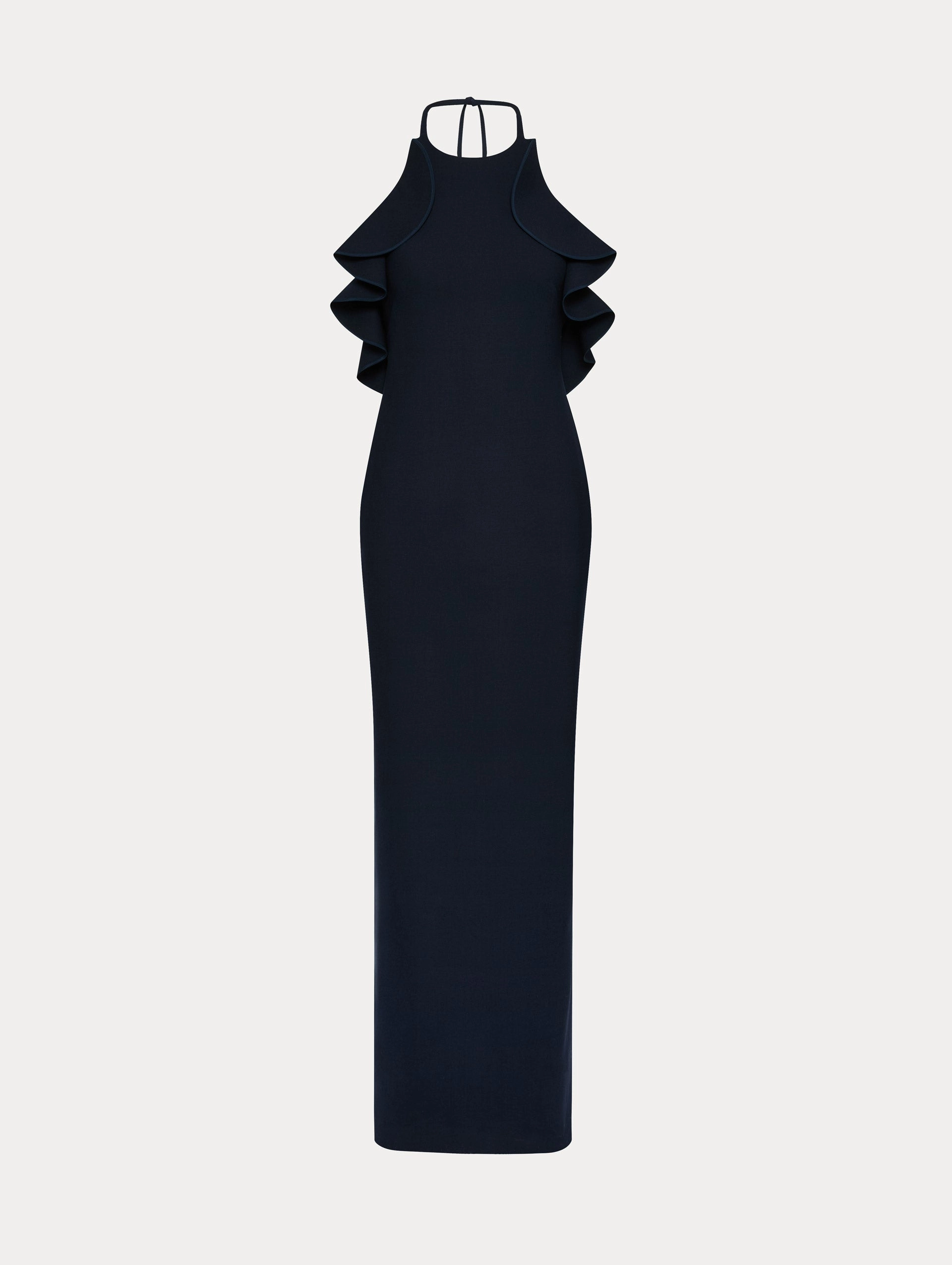 Ruffle-Detailed Column Gown