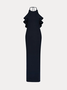 Ruffle-Detailed Column Gown