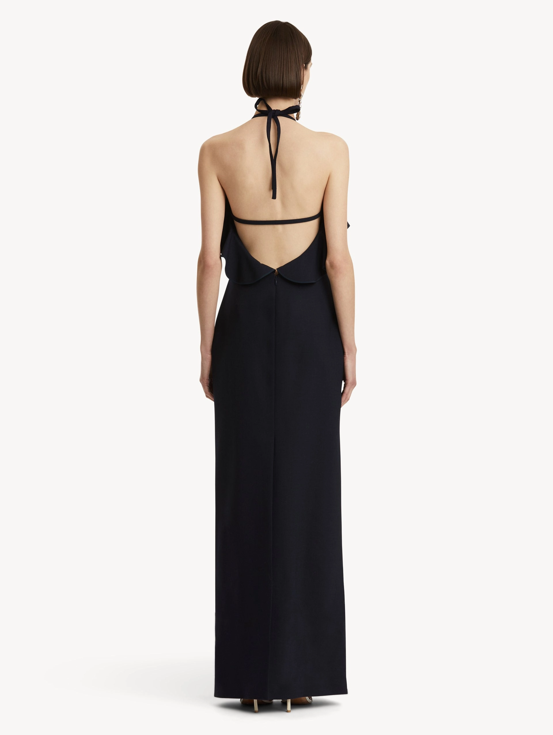 Ruffle-Detailed Column Gown