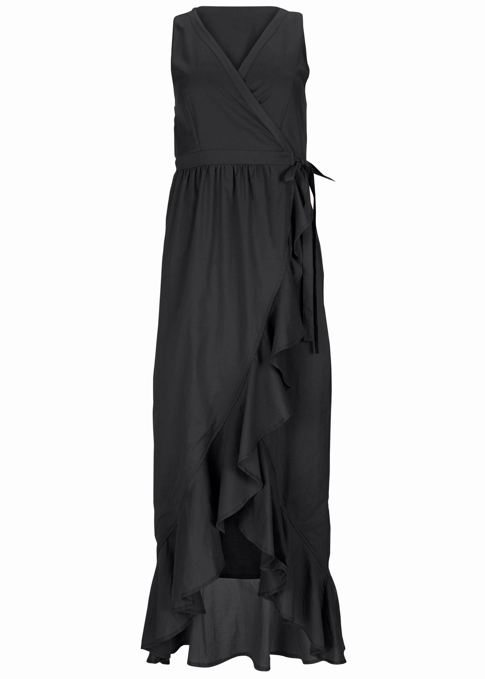 Ruffle High-Low Wrap Dress - Black