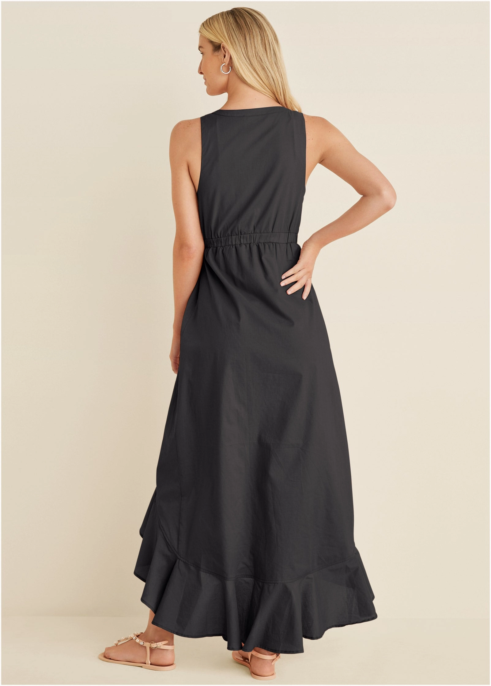 Ruffle High-Low Wrap Dress - Black