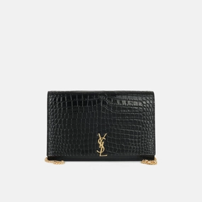 Saint Laurent - Cassandre Clutch on Chain - Black Croc Embossed Leather GHW - Pre-Loved