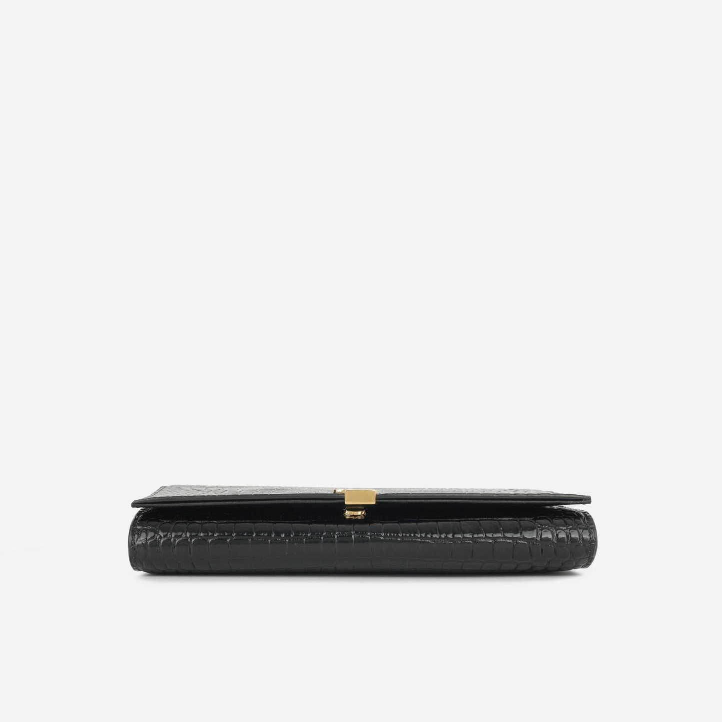 Saint Laurent - Cassandre Clutch on Chain - Black Croc Embossed Leather GHW - Pre-Loved
