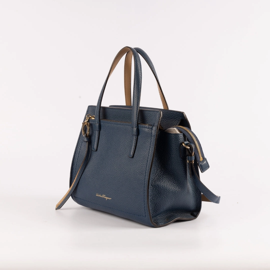 Salvatore Ferragamo Blue Leather Small Amy Satchel