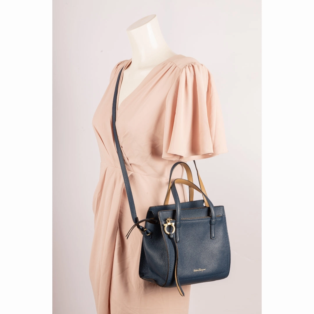 Salvatore Ferragamo Blue Leather Small Amy Satchel