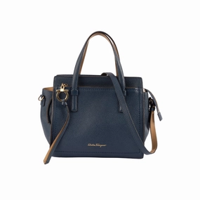 Salvatore Ferragamo Blue Leather Small Amy Satchel