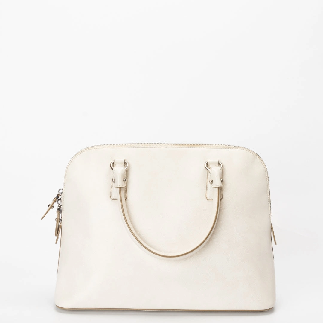 Salvatore Ferragamo Cream Saffiano Leather Satchel