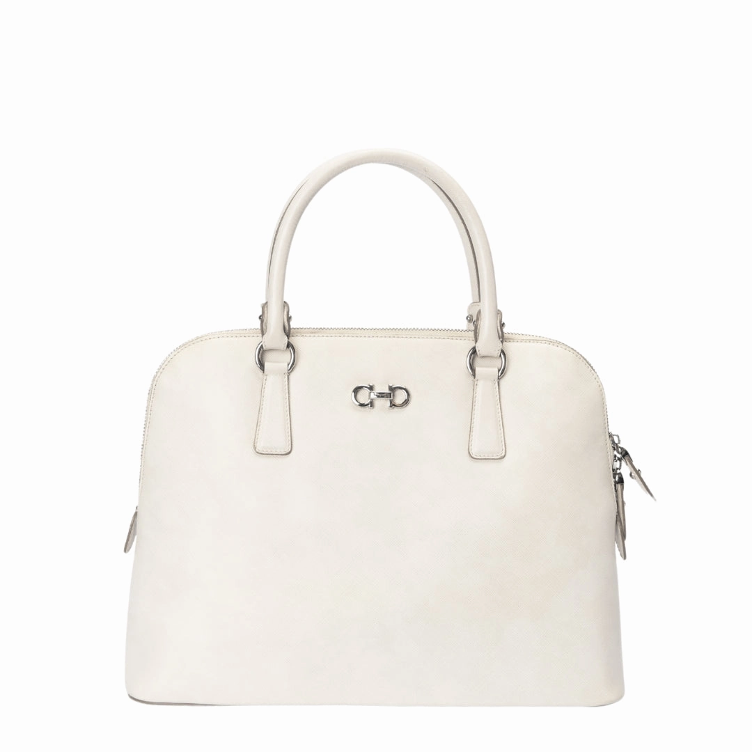 Salvatore Ferragamo Cream Saffiano Leather Satchel