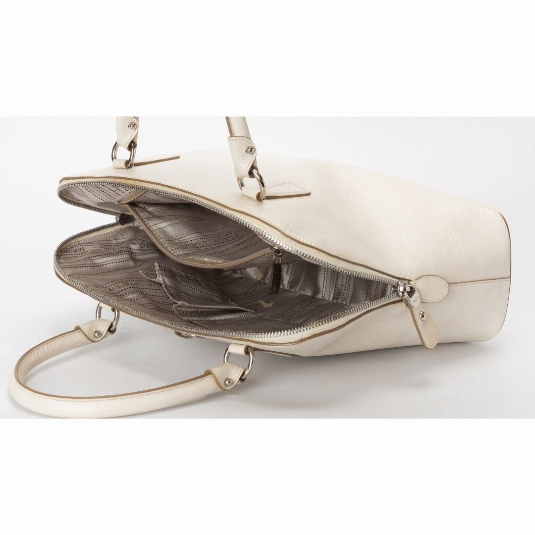 Salvatore Ferragamo Cream Saffiano Leather Satchel