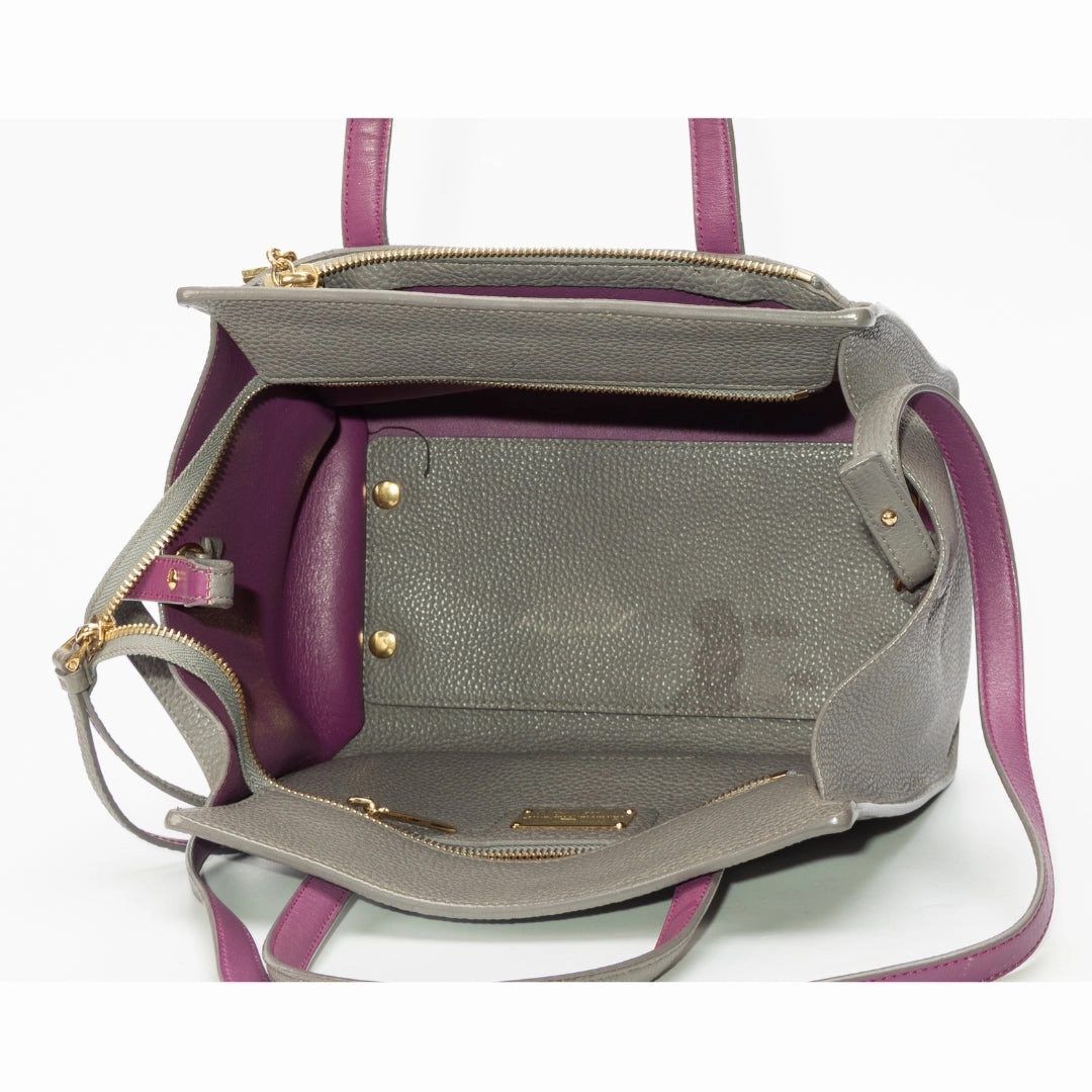 Salvatore Ferragamo Grey Leather Small Amy Satchel