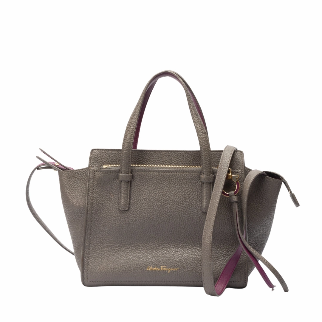 Salvatore Ferragamo Grey Leather Small Amy Satchel