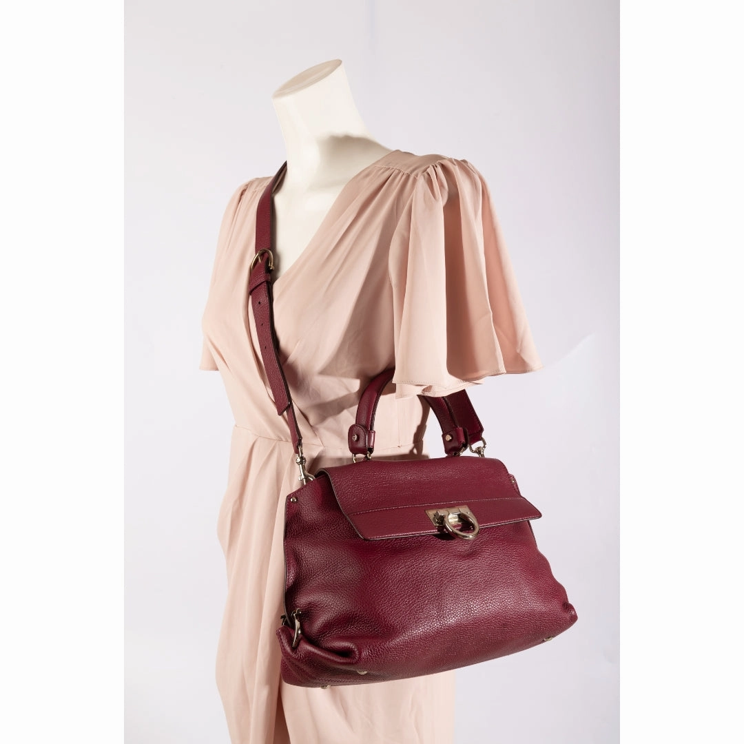 Salvatore Ferragamo Pebbled Calfskin Leather Sofia Satchel