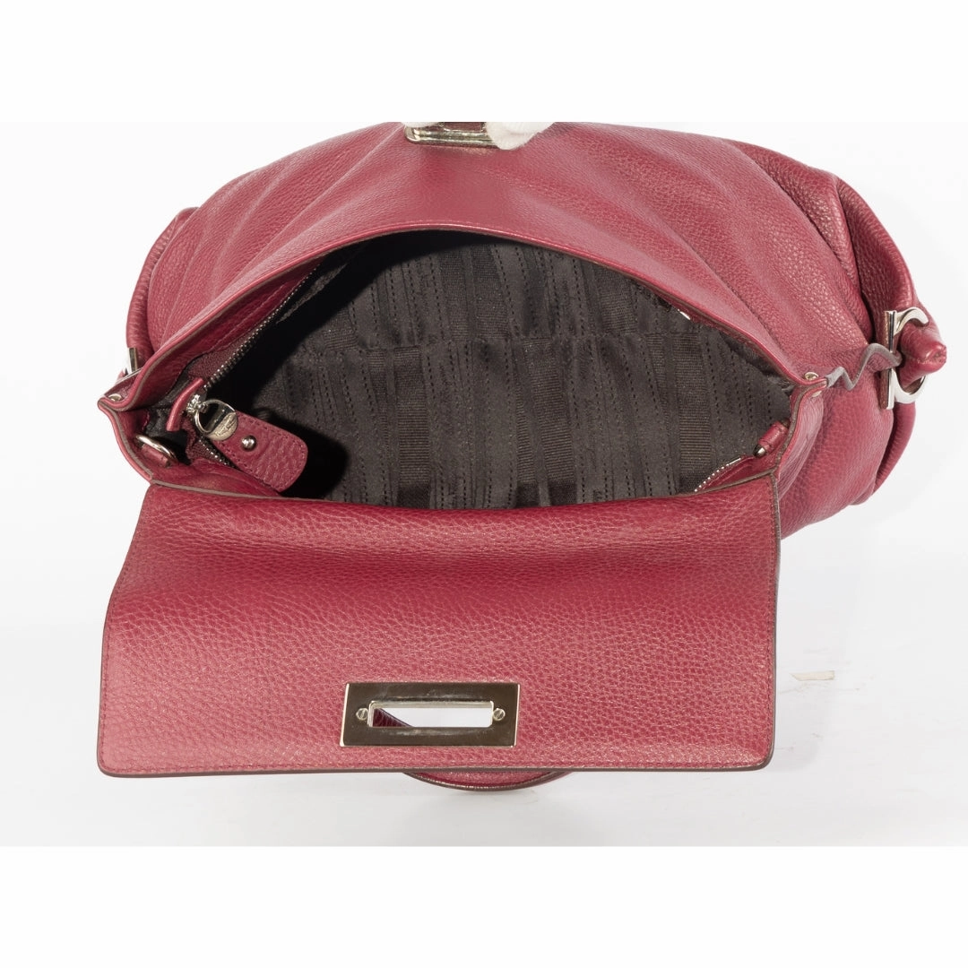 Salvatore Ferragamo Pebbled Calfskin Leather Sofia Satchel