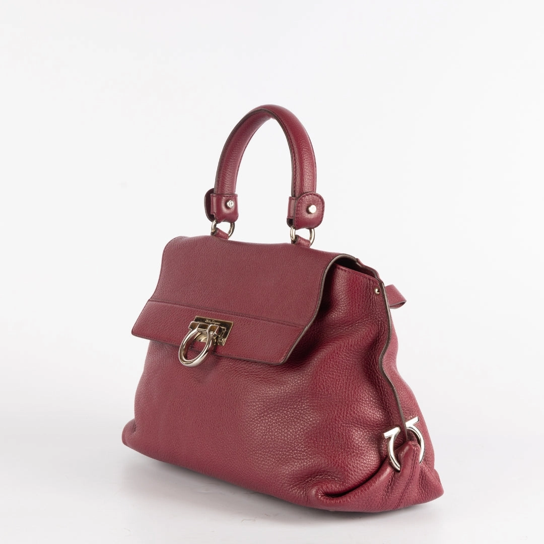 Salvatore Ferragamo Pebbled Calfskin Leather Sofia Satchel
