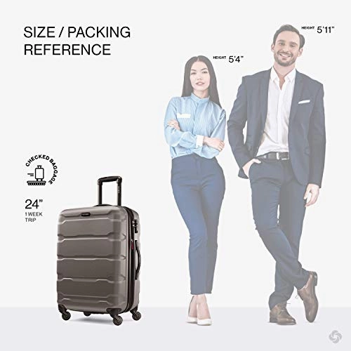 Samsonite Omni PC Hardside Expandable Luggage with Spinner Wheels, Silver, Checked-Medium 24-Inch