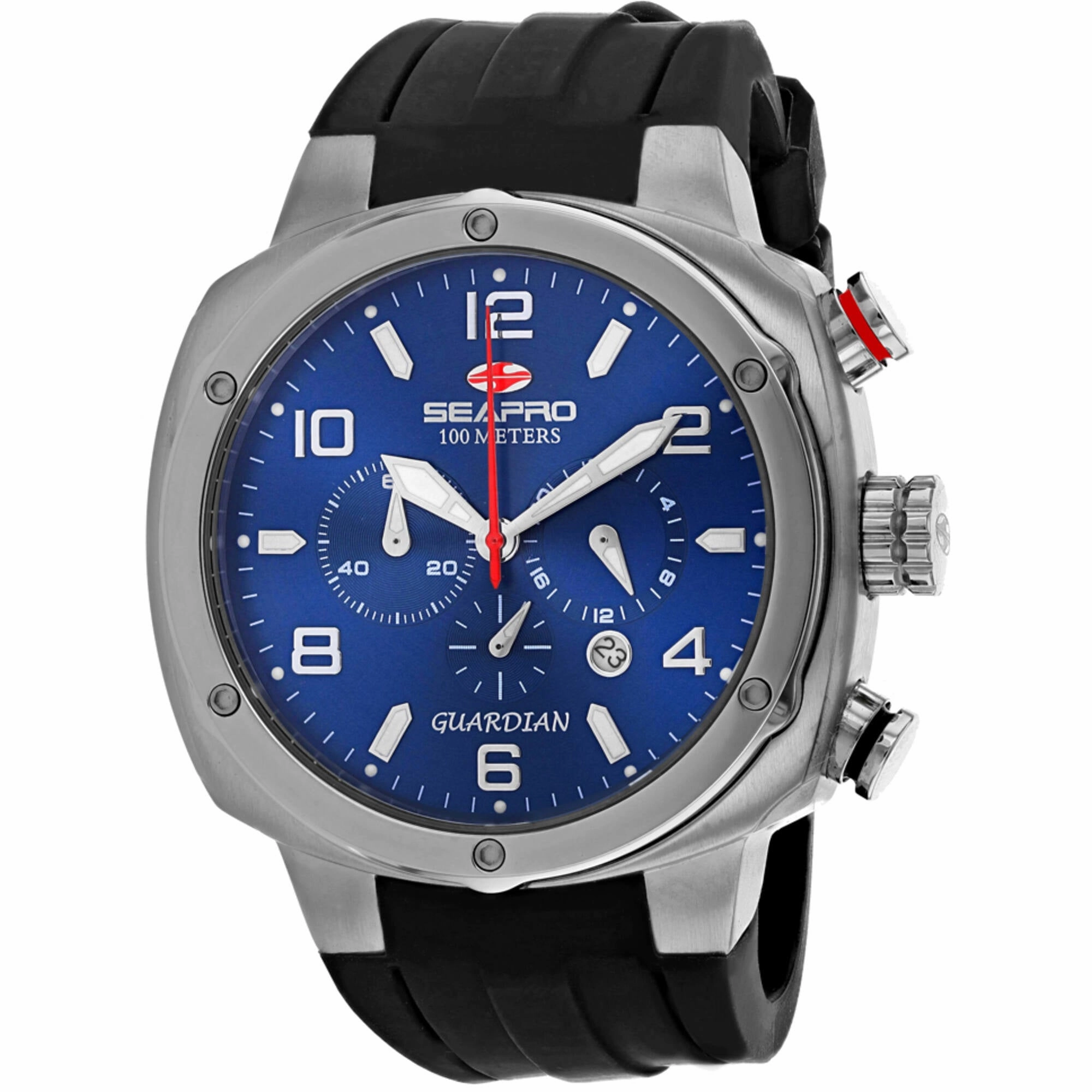 Seapro Men's Watch - Guardian Quartz Silver Tone Case Black Rubber Strap | SP3342