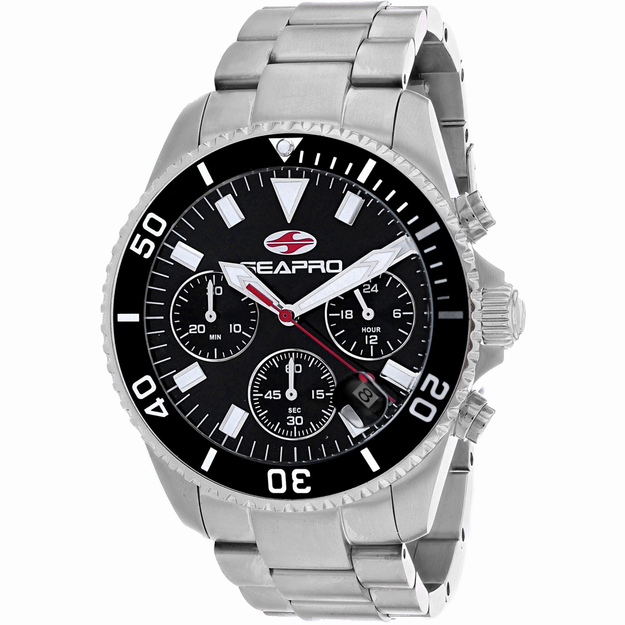 Seapro Men's Watch - Scuba 200 Chrono Black Dial Stainless Steel Bracelet | SP4351