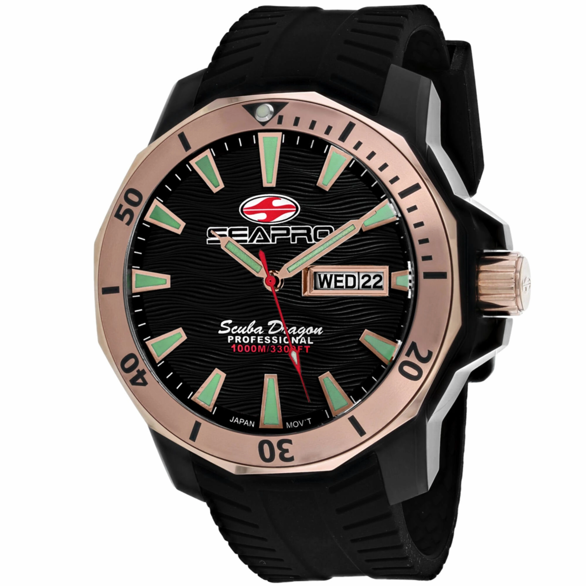 Seapro Men's Watch - Scuba Dragon Diver Quartz Black Dial Rubber Strap | SP8323