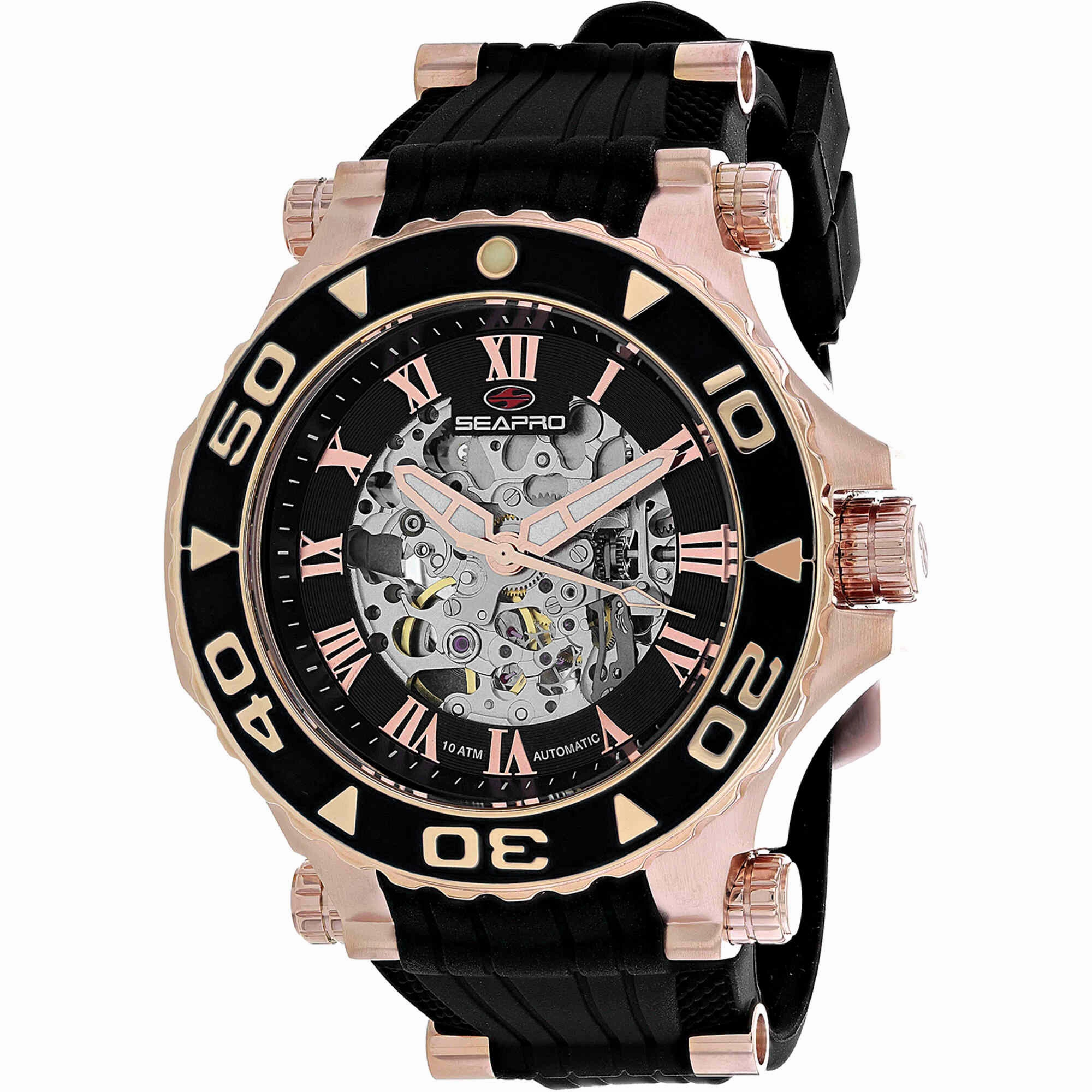 Seapro Men's Watch - Seaway Automatic Rose Gold Case Black Dial Strap | SP7753