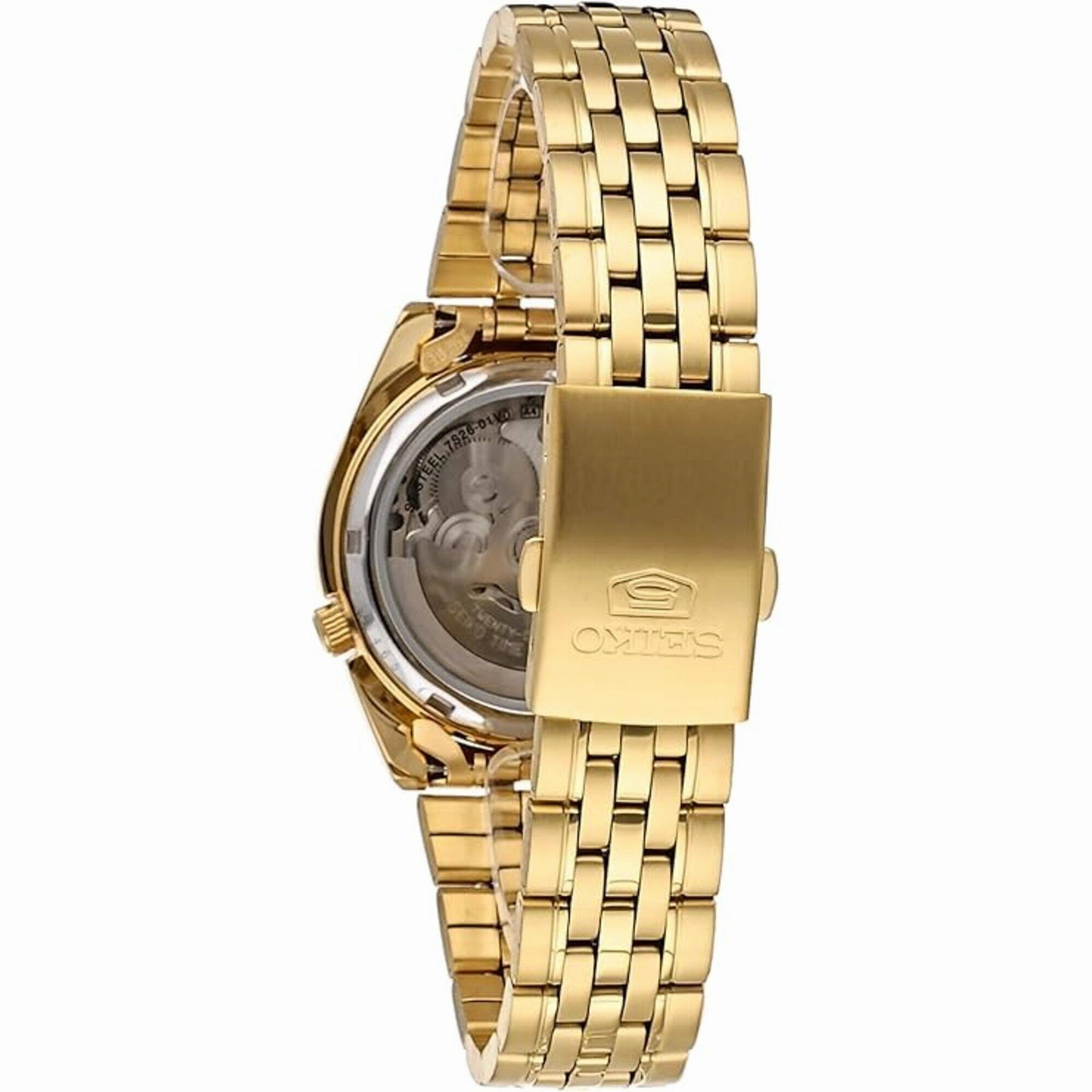 Seiko Men's Watch - Seiko 5 Automatic Power Reserve Gold Tone Dial Bracelet | SNK366