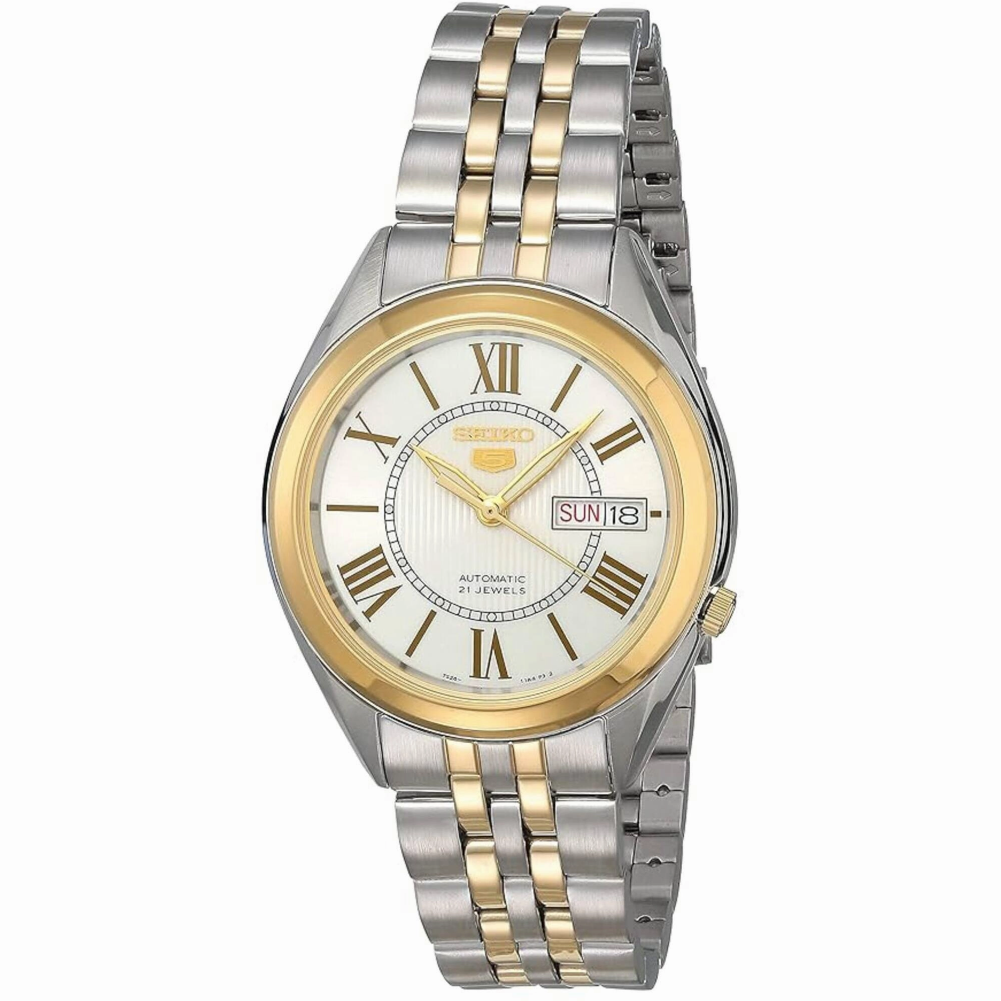 Seiko Men's Watch - Seiko 5 Automatic White Dial Two Tone Bracelet | SNKL36J1