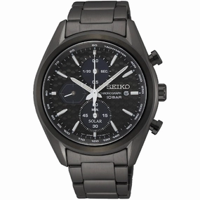 Seiko Men's Watch - Solar Quartz Black Dial Plated Stainless Steel Bracelet | SSC773