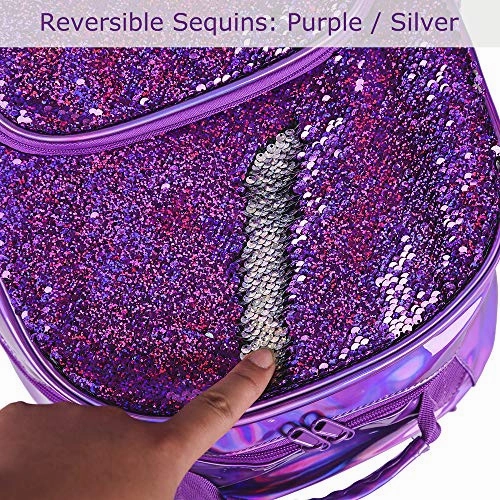 Sequin School Backpack for Girls Kids Cute Elementary Book Bag Teen Glitter Flip Sparkly Holographic Purple Back Pack