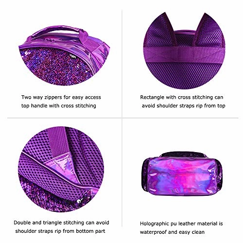 Sequin School Backpack for Girls Kids Cute Elementary Book Bag Teen Glitter Flip Sparkly Holographic Purple Back Pack