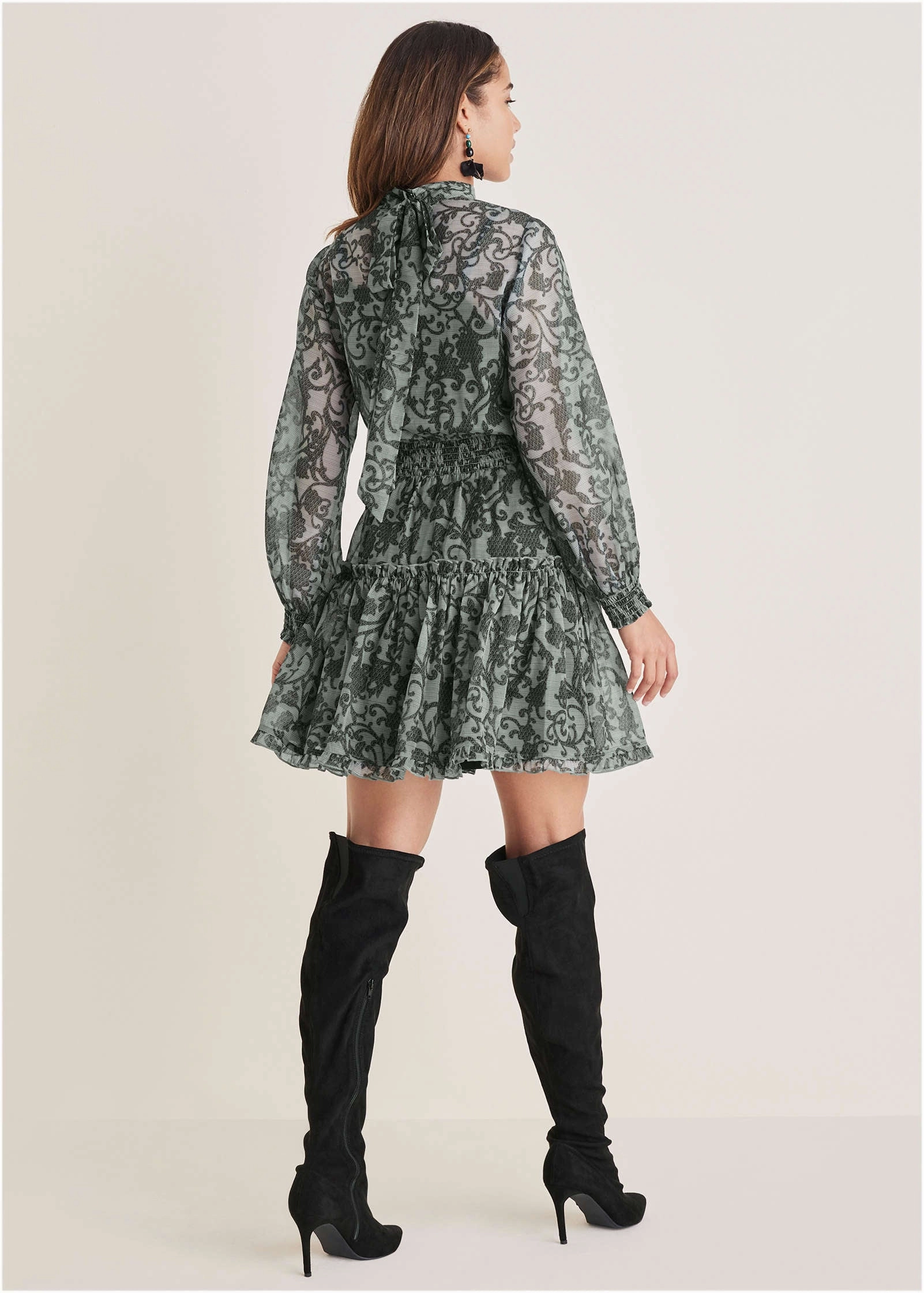 Sheer Ruffle Mini Dress - Menswear Floral