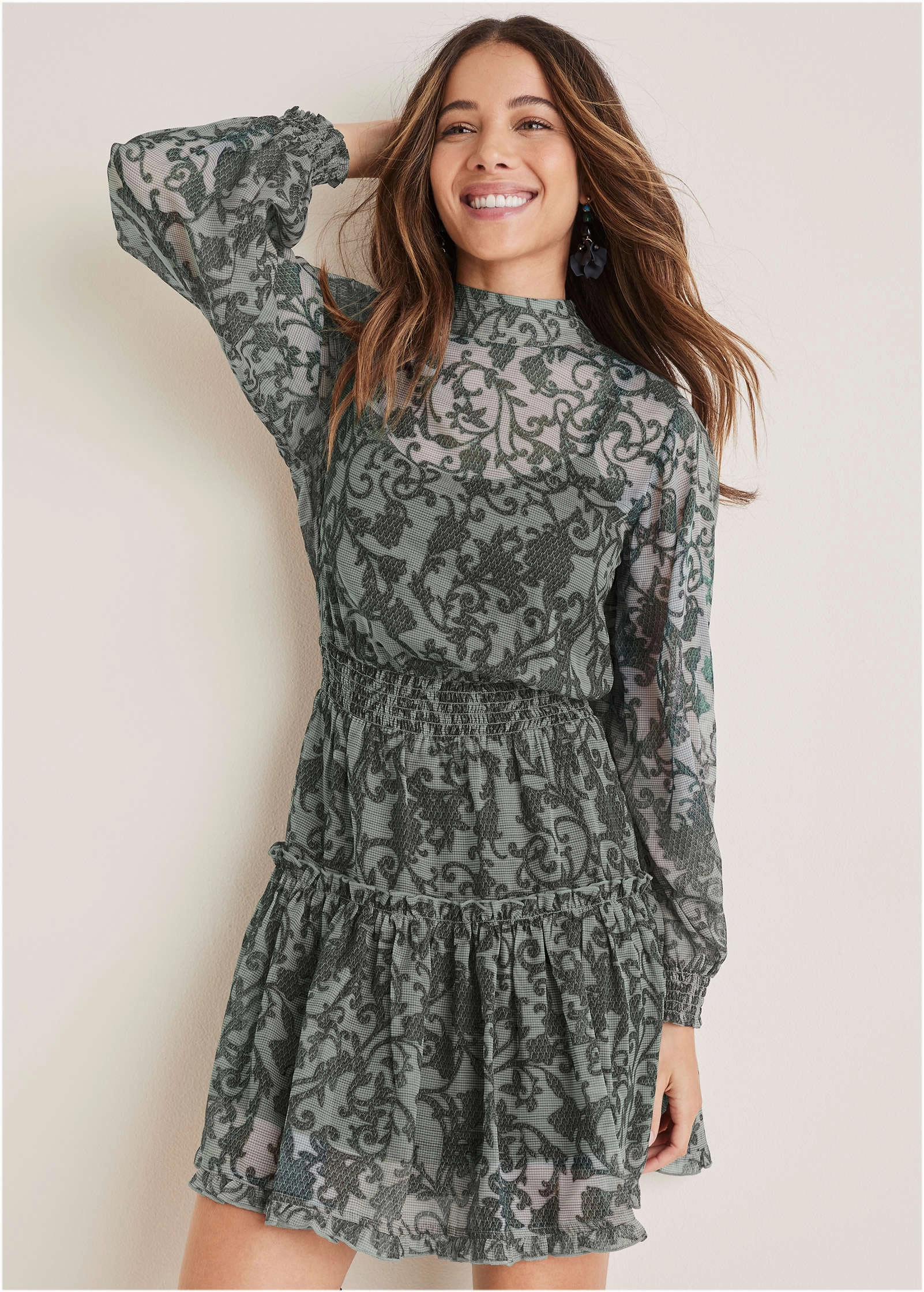 Sheer Ruffle Mini Dress - Menswear Floral