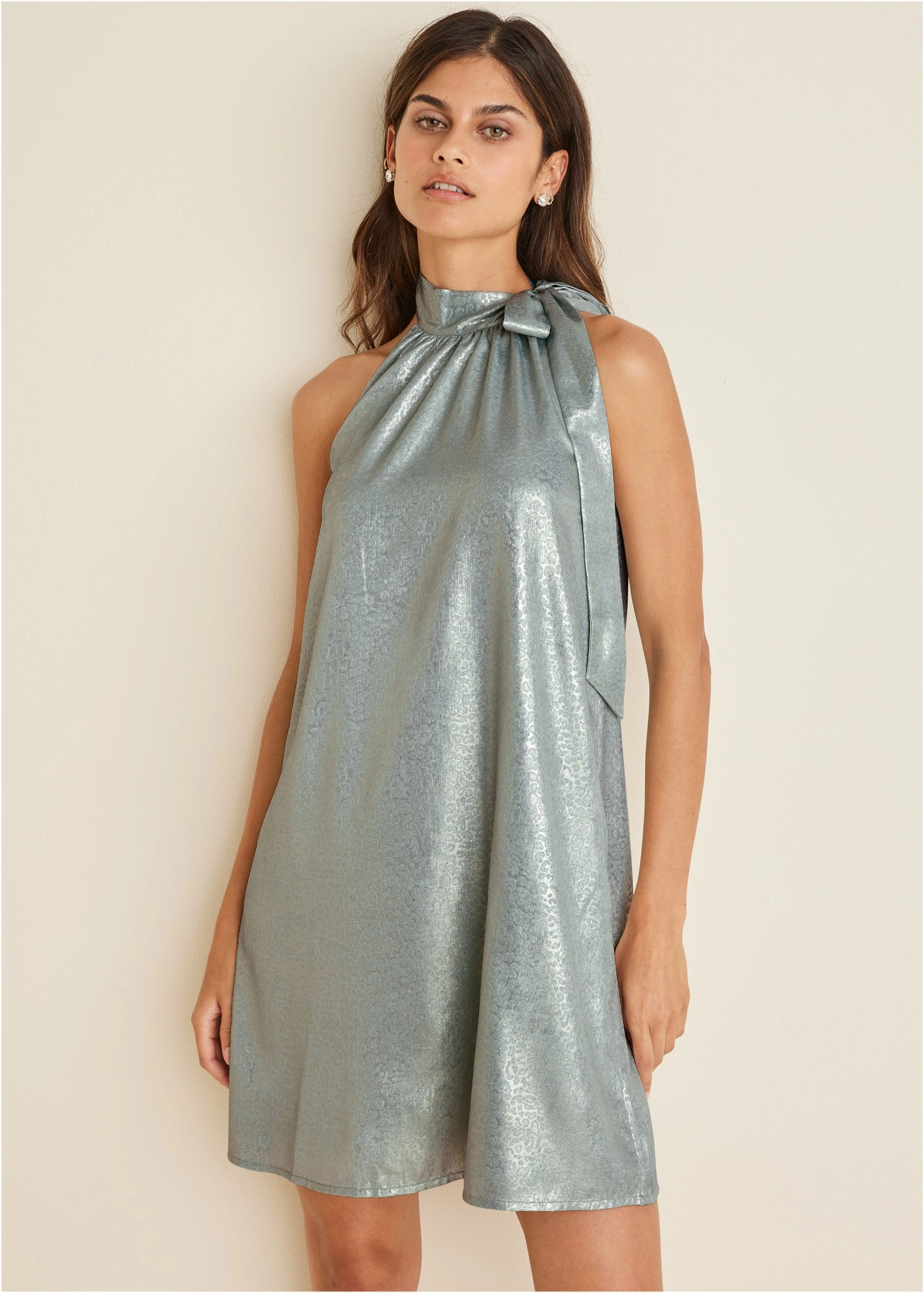 Shimmer Jacquard Mini Dress - Seafoam