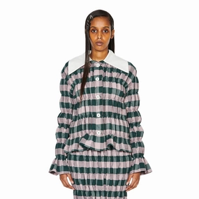 Shirred Blouse 'Gingham Seersucker White'