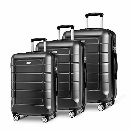 SHOWKOO Luggage Sets Expandable Suitcase Double Wheels TSA Lock (Gray)