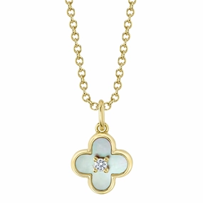 Shy Creation 0.02Ct Diamond & 0.33Ct Mother Of Pearl Clover Necklace SC55025600