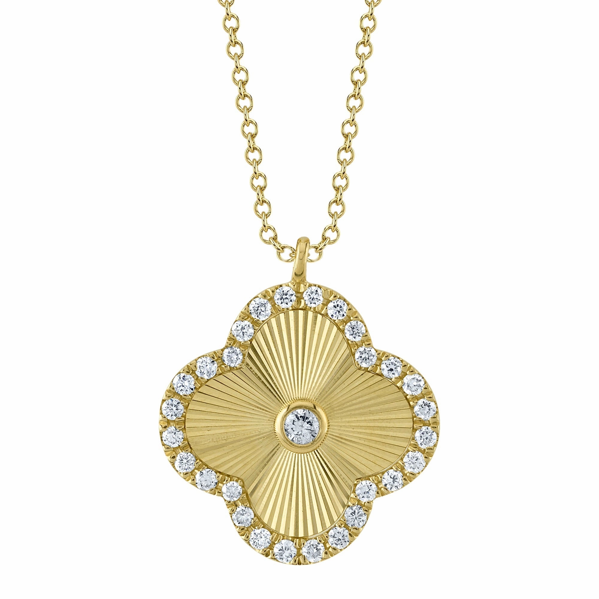Shy Creation 0.22Ct Diamond Ribbed Clover Necklace SC22009184