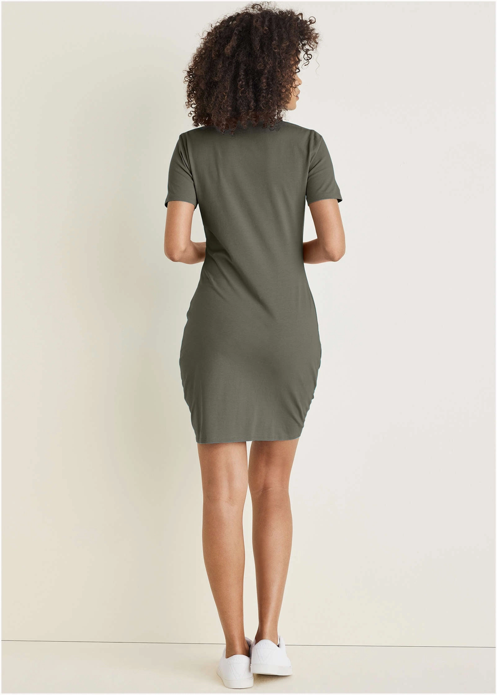 Side Twist T-Shirt Dress - Olive