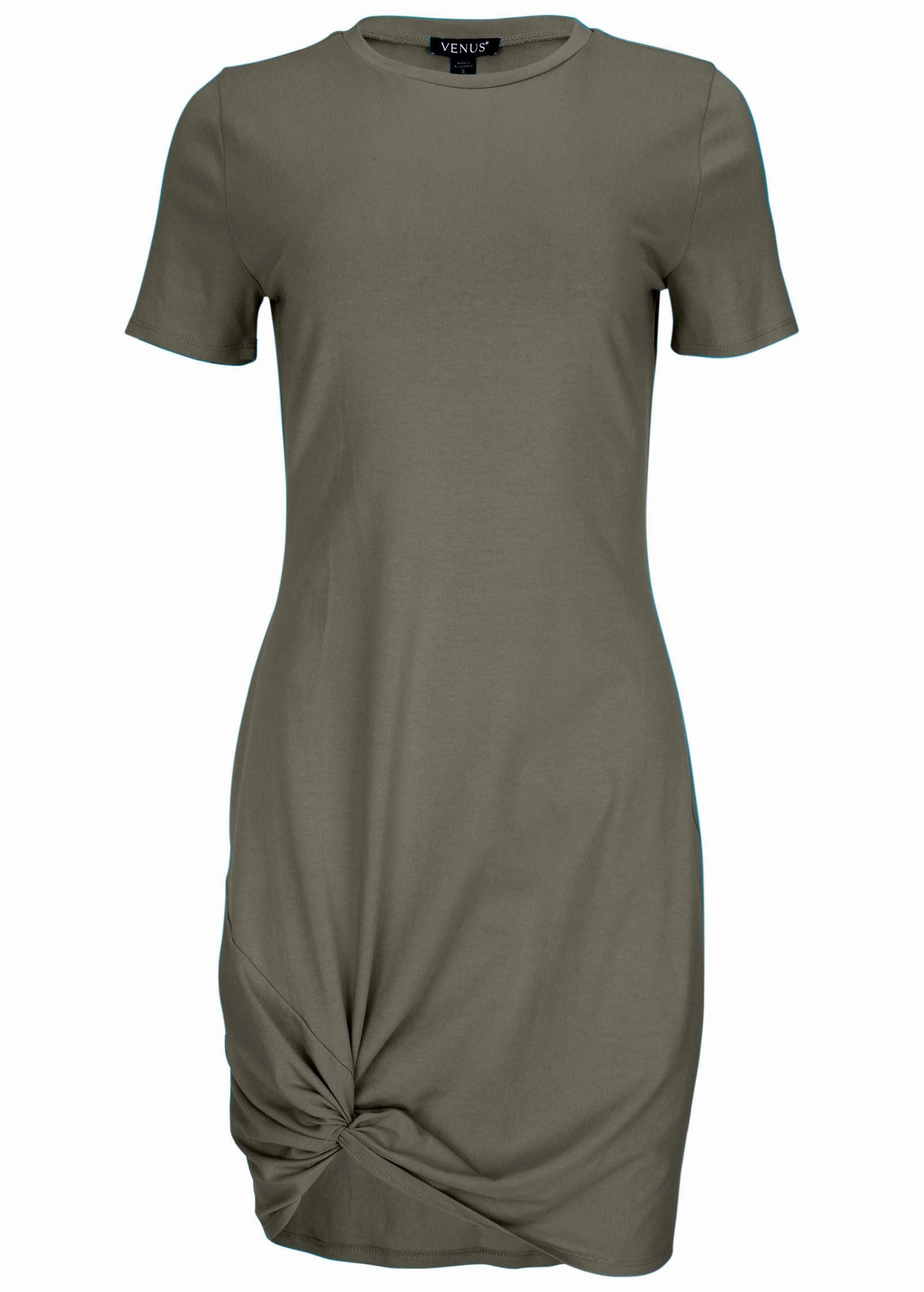 Side Twist T-Shirt Dress - Olive