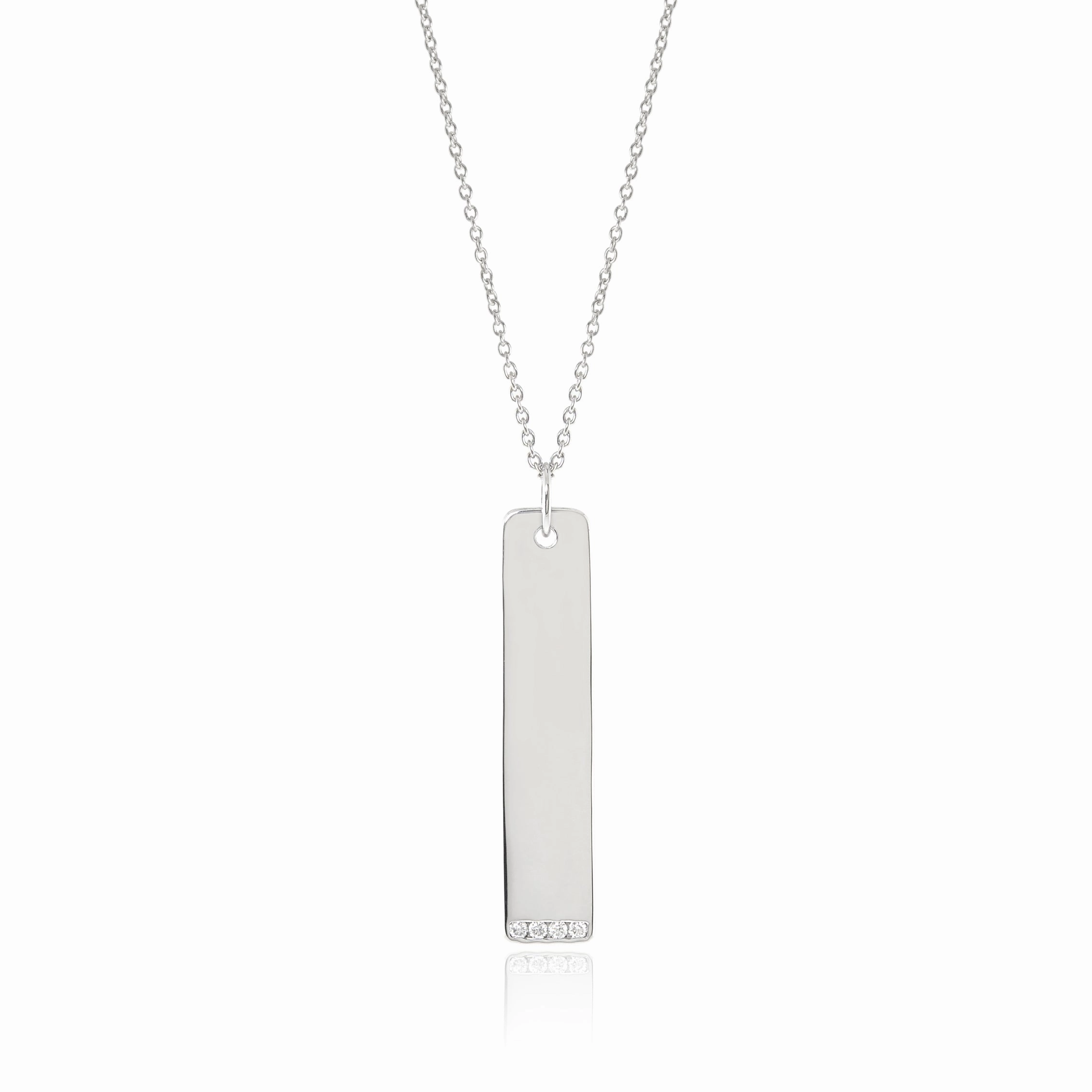 Silver & Diamond Rectangular Pendant Necklace