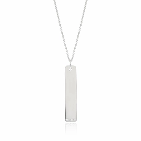 Silver & Diamond Rectangular Pendant Necklace