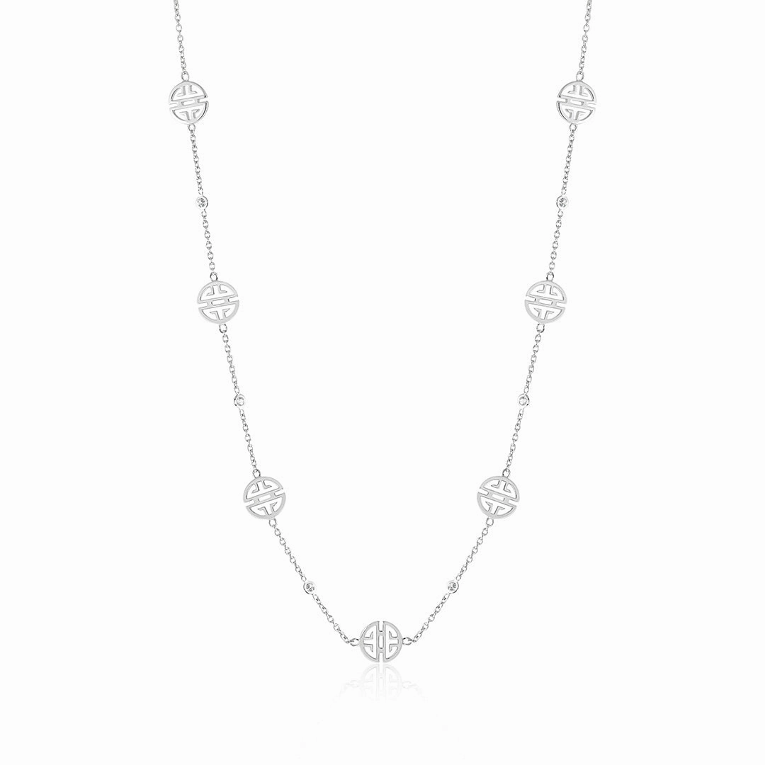 Silver Shou & White Sapphire Station Necklace