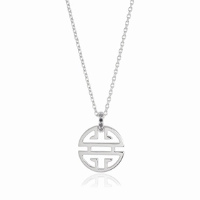 Silver Shou Pendant Necklace with Black Diamonds