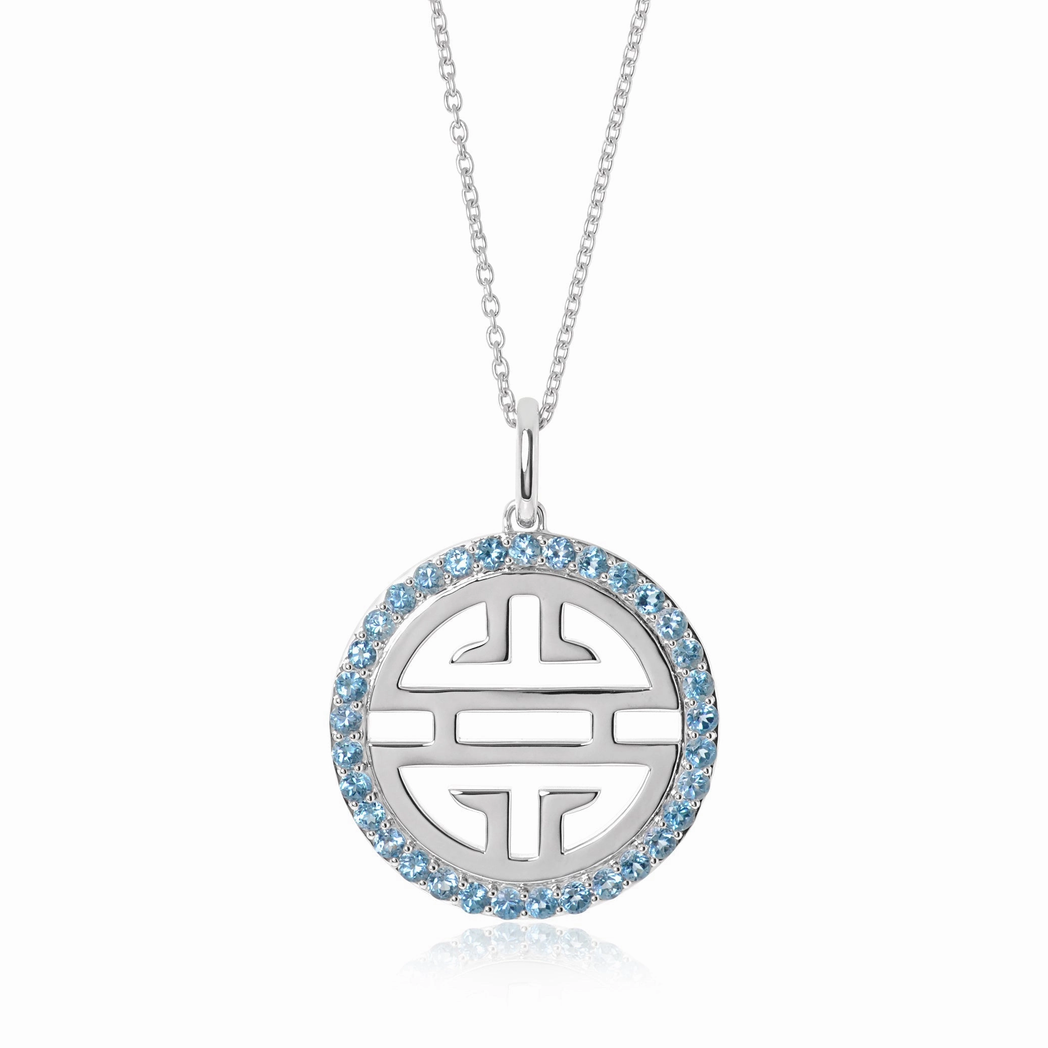 Silver Shou Pendant Necklace with Swiss Blue Topaz