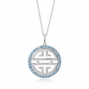 Silver Shou Pendant Necklace with Swiss Blue Topaz