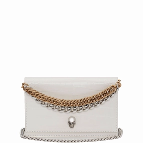 Skull Mini Bag 2 Chain Croc ,Soft Ivory