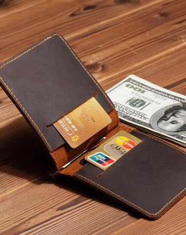 Slim Leather Mens Small Bifold Wallet Money Clip Wallet billfold Wallet Front Pocket Wallet for Men