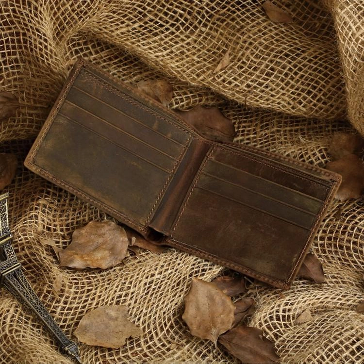Slim Vintage MENS Leather Bifold Wallet Long and Small Wallet billfold Wallet for MEN