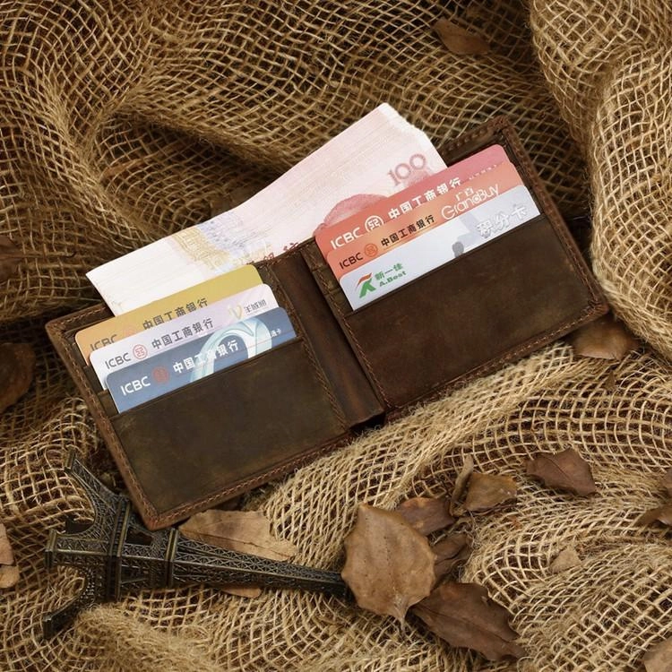 Slim Vintage MENS Leather Bifold Wallet Long and Small Wallet billfold Wallet for MEN