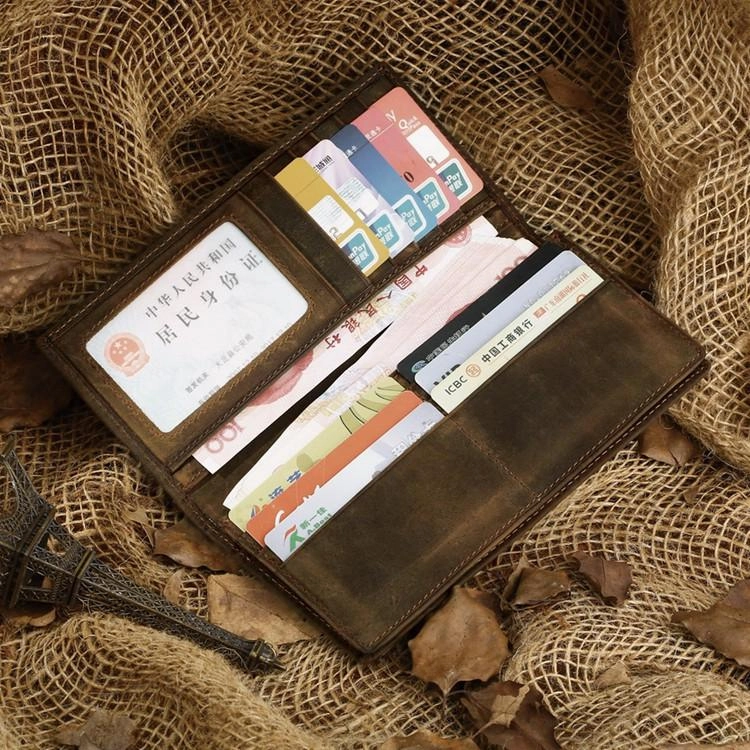 Slim Vintage MENS Leather Bifold Wallet Long and Small Wallet billfold Wallet for MEN