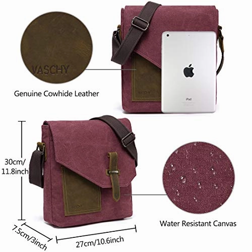 Small Messenger Bag for Women,VASCHY Vintage Canvas Leather Lightweight Crossbody Bag Burgundy
